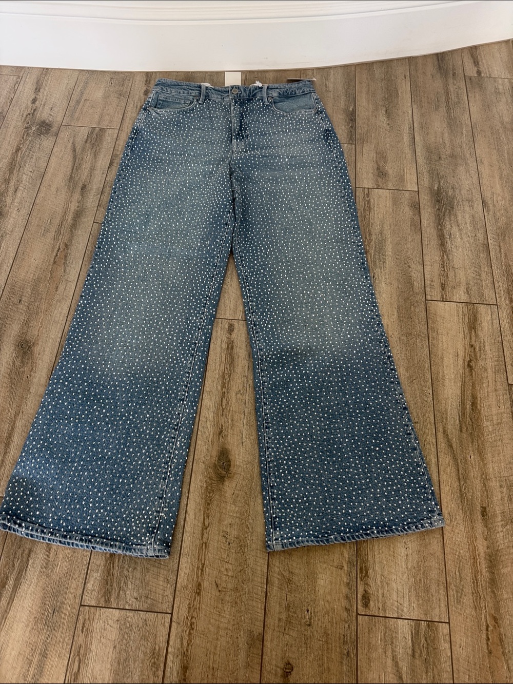 Good American Blue Wide-Leg Jeans with All-Over Dot Print
